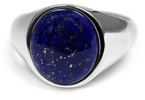 Sprezzi Fashion Herren Ring Silber Siegelring mit Stein blau massiv aus 925 Sterling Silber poliert rund oval | Männerschmuck aus Deutschland mit Geschenkverpackung (64)