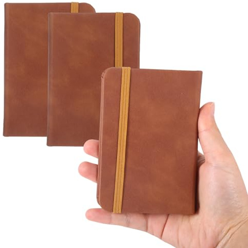 Chanumetal 3 stück Notizbuch A7, Notizbuch Klein mit 100 Blatt, 11 × 7,5 cm Pocket Notebook Klein, Hardcover Notizblock A7 Braun für Lernen, Büro, Tägliche Aufzeichnungen