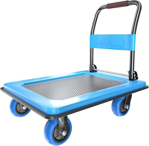 NiceyCare Faltbarer Stahl-Plattformwagen (90×60 cm) – 500 kg Tragfähigkeit, für Lagerhäuser, Haushalte & Gewerbe | platzsparender Transportwagen Blau