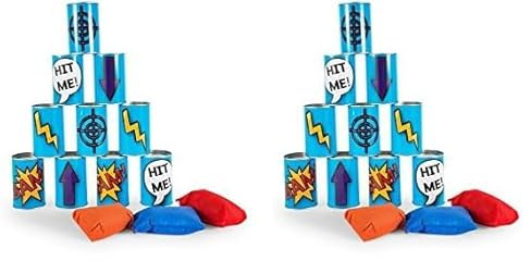 BS Toys - Dosenwerfen Kinder - Spielzeug für Draußen - Outdoor Spielzeug ab 3 Jahre - Wurfspiel für Kinder - Kinderspiele mit 10 Blau Blechdosen und 3 Wurfsäcke - Einheitsgröße (Packung mit 2)