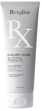 Rexaline HYALURX-CLEAN Gel-en-Huile Démaquillant – Acide Hyaluronique RX2 & Probiotiques – Élimine Maquillage Longue Tenue & Waterproof – Tous Types de Peaux – 125ml