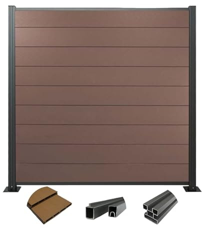 Woodstore24 WoodoZaun - WPC Sichtschutzzaun - Braun - 185 cm x 180 cm - Gartenzaun Komplettset - inkl. Pfosten Anthrazit - 1x Zaun & 2x Pfosten