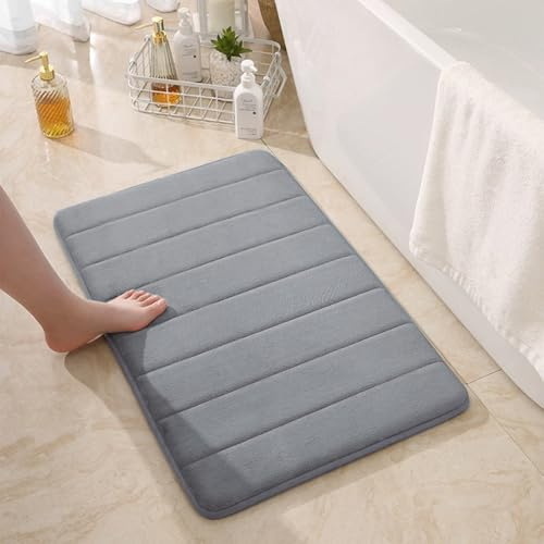 FAINCA Stone Bath Mat 80 x 50 cm Badematte Memoryschaum rutschfest Grau | Badteppich Memory-Schaum Badematten Schnelltrocknend Badematte Stein Waschbar Duschvorleger für Küchenspülen Badezimmer Flure