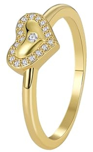 AMDXD Gelbgold Au585 Solitärring, Herz Freundschaftsringe mit Moissanit Rundschliff Weiß, Echtgold Schmuck Trauringe 14K Gold, Gr.48 (15.3)
