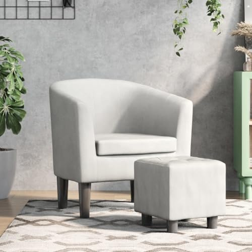 Hoopleep Clubsessel mit Fußhocker Weiß, Kunstleder Polstersessel, 70x56x68 cm Wohnzimmer Schlafzimmer, bequemer Lesesessel für Innenbereich Möbel