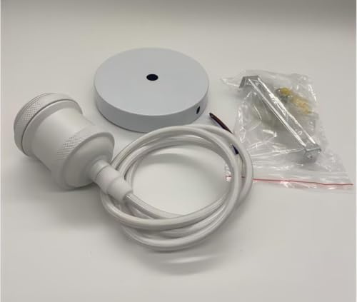 AstrizLamp Suspension Support de Lampe E27 Douille Dmpoule, Suspension E27 avec Anneau à vis, Câble Textile Réglable 100cm Vintage kit Montage Suspendu Luminaire (Blanc élégant)