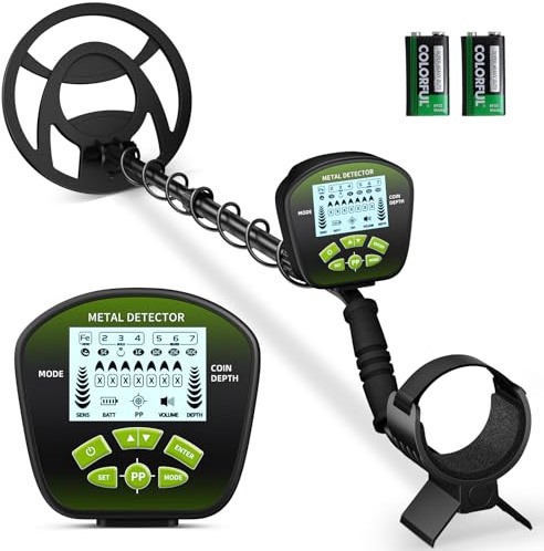 Détecteur de métaux professionnel avec 2 batteries rechargeables,3 modes Détecteurs de métaux pour adultes et enfants,longueur réglable (113-141 cm),détecteur de métaux rechargeable avec bobine (Vert)