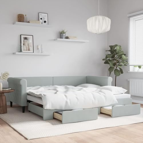 Fecpoo WGYHOME Utdragbar dagsäng med förvaringsutrymme, sammet ljusgrå 90 x 200 cm, 2 delar med lådor för sovrum och gäster
