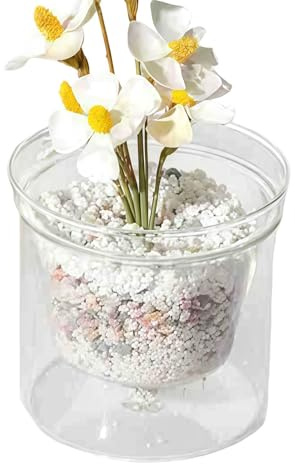 Flower Pot - 10cm Clear Orchid Pot | Double-Layer Potting Container With Reservoir | Hydroponic Glass Planting Vase - For Desk Home Apartment Office And Dormitory