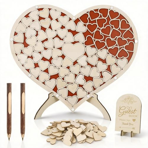 Zocipro Holz Gästebuch Hochzeit Herzform, 38×29 cm Hochzeitsbuch Gästebuch | Dekoration Holz Puzzle mit Ständer, 80 Holzherzen & 2 Holzstiften,Hochzeitsgästebuch für Hochzeit,Jubiläum,Geburtstag, Taufe