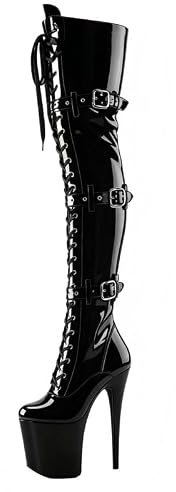 Veelau Meieer Women's Overknee Lace-Up Platform Stiletto Boots | Overknee Boots, Patent Look with Zip, Thigh High, High Heel Boots, for Party, Clubwear, Gothic & Fashion
