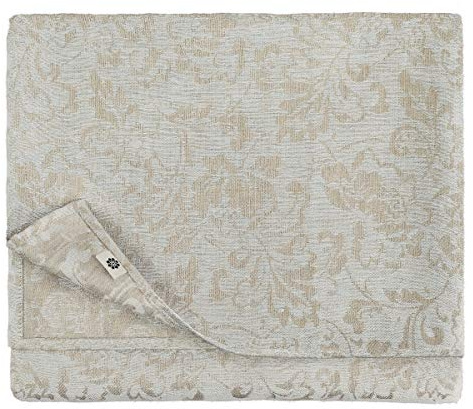 Linen & Cotton Jacquard Damast Tischdecke Stoff Cervo - 100% Leinen, Hellblau Blau Beige (147 x 200 cm) Tischtuch Tischwäsche Eckig mit Blumen Muster für Home Küche Dekoration Esszimmer Wohnzimmer