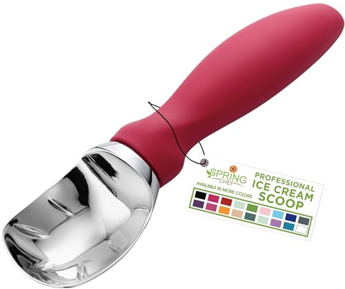 Spring Chef Pink Heavy Duty Ice Cream Scoop with Soft Grip Handle, Professional Ice Cream Scooper, Metal Icecream Spoon for Cookie Dough, Frozen Yogurt, Gelato, Melon - Dishwasher Safe Kitchen Tool