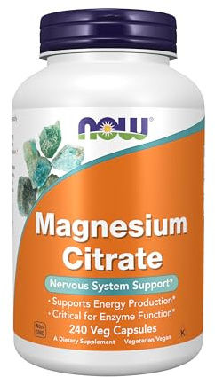 NOW Foods Supplements, Magnesium Citrate, Enzyme Function*, Nervous System Support*, 240 Veg Capsules