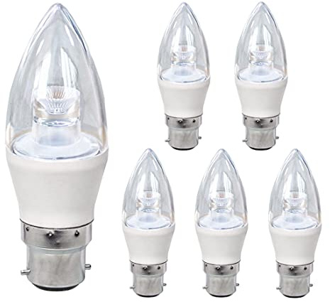 Baoming dimmerabile LED lampadine a candela con attacco a baionetta 40 W equivalente lampadina Daylight 6000 K, B22 LED 5 W lampadine bianco freddo, 400LM AC220 - 240 V, trasparente, 6-pack