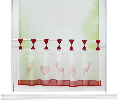 Joyswahl Scheibengardine Voile Bistrogardine »Elch« mit Weihnachten Muster Transparente Gardine Stores HxB 30x120cm Rot 1er Pack