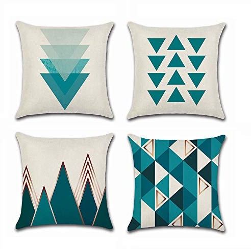 4 Stück Kissenbezüge Dekorative 45 x 45 cm Kissenbezüge Baumwolle Leinen Kissenhülle Dekokissen Fall Sofa Bed Auto Home Büro Deko Quadratische Kissenbezüg Set Geometrische Dreieck Triangle Nett Muster