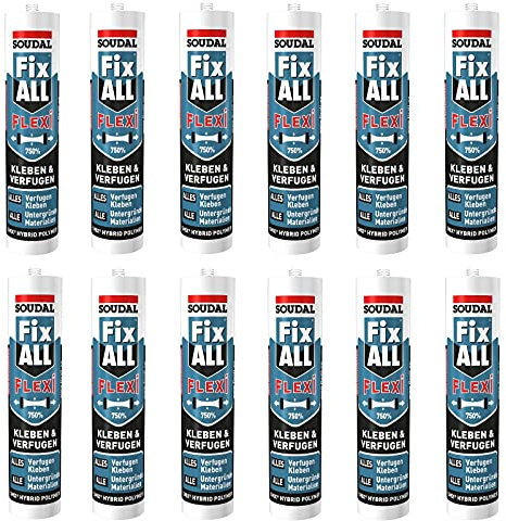 12 x Soudal Fix All Flexi, Universalkleber, 470 g, weiß, mit Clipdüse