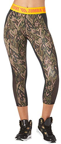 Zumba Women's Shaping Capri Workout Leggings with Fashion Print, Army Green, Small