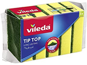 Vileda Tip Top Lot de 5 éponges à récurer Moyennes en Mousse, durables et durables, pour Surfaces sensibles, Jaune et Vert
