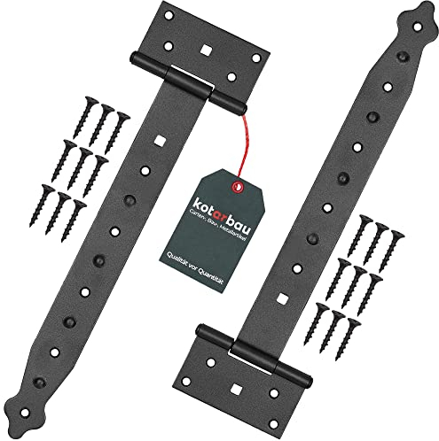 KOTARBAU® Set di 2 Cerniere per Cancello Legno 300 mm - Polvere Rivestita - Cerniere per Porte in Legno per Cancelletto Giardino Cerniera Porta Legno Cardini per Cancello Nero