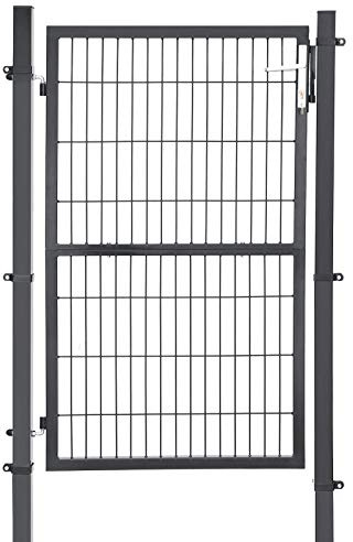 SONGMICS Portillon de Jardin Grillagé, en Acier Galvanisé, Clôture avec Serrure, Porte 106 x 150 cm (L x H), Tube Rond, Gris GGD200GY