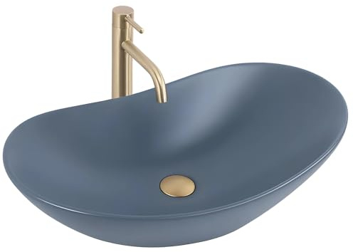 Rea - Lavabo Da Appoggio Royal In Ceramica,Blu, Ovale 61,5X35,5X15,5cm