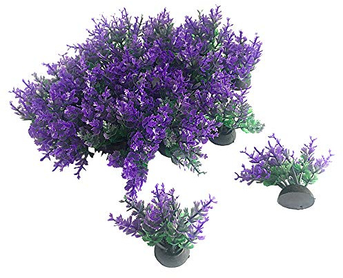 Smoothedo-Pets Aquarium Plants Fish Tank Decorations 20pcs Small Size/1inch Tall Plastic Artificial Plant Goldfish Waterscape Fish Hides Mini Grass Set (PurPle)
