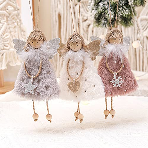 3 Pièces Ornements Darbres De Noël, Suspensions pour Sapin de Noël De Noël Ange, Decoration Noel Peluche Angel à Suspendre Pendentif de poupée Dange de Noël pour Arbre de Noël