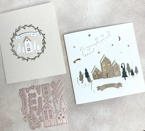Stanzschablone Set Zuhause xmas Städtchen Dorf Häuser, bis 2,2x5cm, 17-tlg.