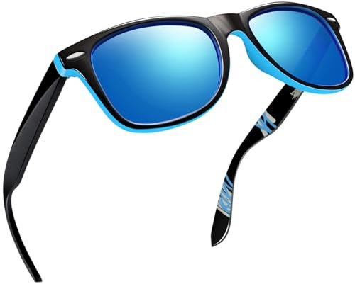 Joopin Vintage Lunettes de Soleil Homme Bleu Polarisées et Lunettes de Soleil Classique Femme Design Bleu Glacier Effet Miroir Pour Voyage