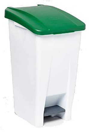 VSafety Poubelle de recyclage mobile à pédale – 60 l – 490 x 380 x 700 mm – Couvercle vert – 1 poubelle