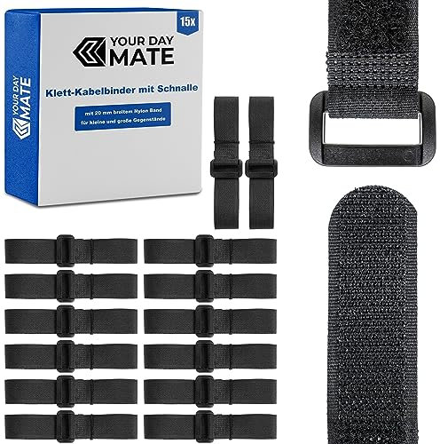 Sangle scratch Réutilisable avec Boucle pour Organiser les Câbles, 15 Pièces, L 10 x l 2 cm, Noir, Matériau Nylon, Bande-nylon Solide, Bande de Serrage Refermable, Sangles de câbles