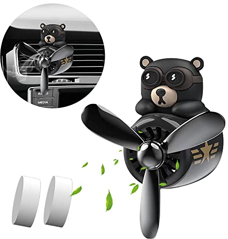 Auto Lufterfrischer Cartoon Bär Pilot, Automotive Air Outlet Lüfterfrischer Vent Clips Aroma Diffusor, Bären Pilot Auto Diffusor, Auto Parfüm Aromatherapie Ornament Auto Zubehör Schwarz
