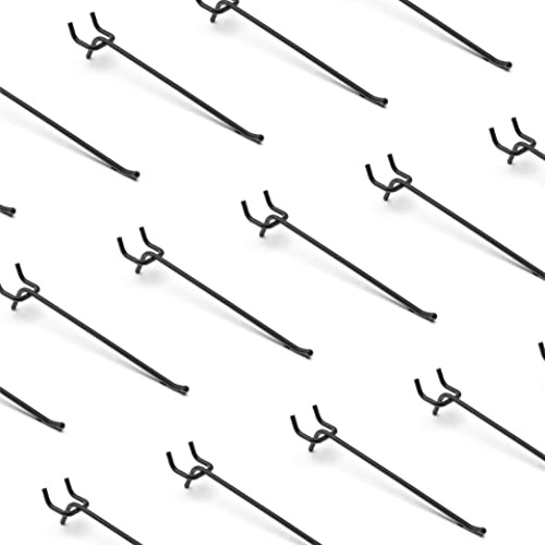 HUHOLE Lot de 25 crochets noirs de 20,3 cm – Crochets en L en métal robuste pour panneau perforé de 6,35 mm – Organisateur d'outils de garage, présentoir de vente au détail et cintres de rangement