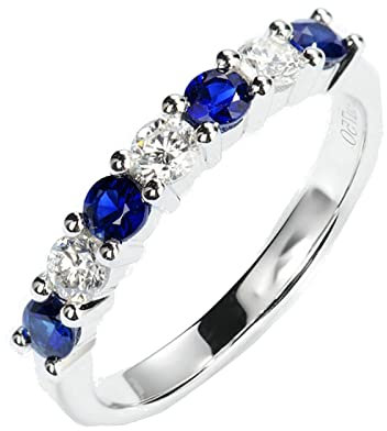 Lieson Ring Verlobung Damen, 750 Weißgold Ringe Damen Diamant und Saphir 0.4ct Ehering Weißgold Trauring Gr.51 (16.2)