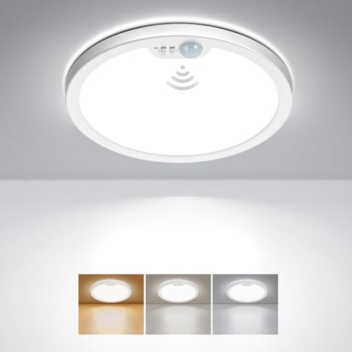 Matane LED Deckenleuchte mit Bewegungsmelder, 18W Deckenlampe Bewegungssensor Innen, Warmweiß/Neutralweiß/Kaltweiß für Schlafzimmer, Flur, Küche, Badzimmer, Balkon, Keller, Garage, Treppe 22cm