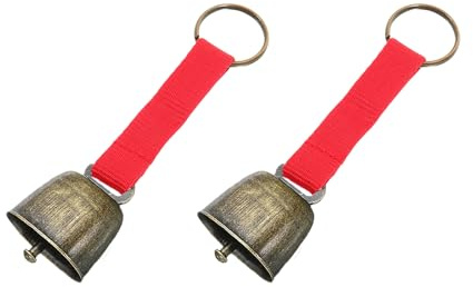 2 Stück kleine Kuhglocke für Hundehalsband, laute Bärenglocken mit Lederknopfriemen, Kuhpferd Schaf Weide Kupferglocken, Haustier Messing Glocken Tracker Geräuschmacher, Bronze Glocke zum (Rot)