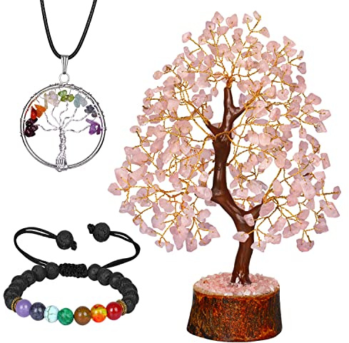 NARIBABU Rose Quartz Crystal Tree - Pink Tree - Gemstone Bonsai Tree - Desk Decorations For Women Office - Witchy Gifts For Women - Gem Tree Crystals - Crystal Quartz Tree