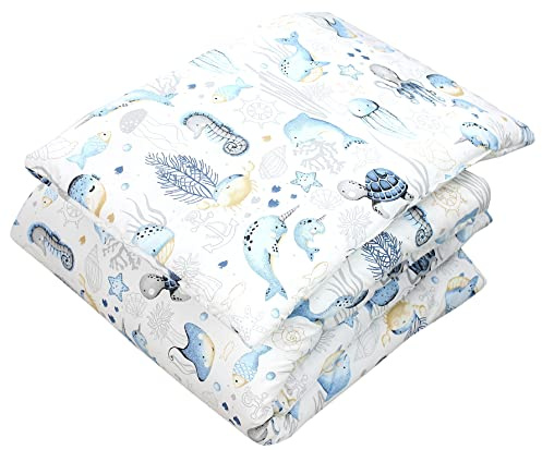TupTam Juego de Edredón Infantil con Dibujos para Toda la Temporada Nórdica Almohada Plana 2pcs., Animales Marinos/Azul, 135x100 cm