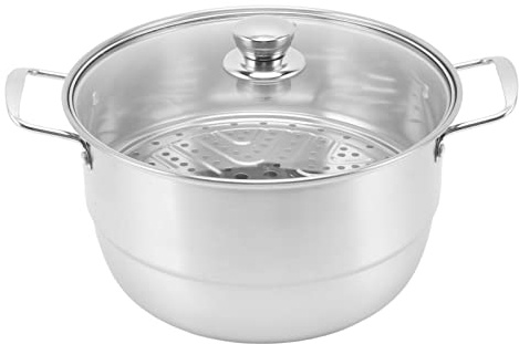 Topiky Vaporiera per Cucinare, Pentola a Vapore per Alimenti, Pentola per Vapore Impilabile Multistrato Addensata in Acciaio Inossidabile di Grande capacità con Coperchio in Vetro per (Tre Strati)