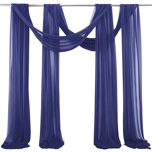 Hochzeitsbogen Vorhang, 2 Stück Drapierstoff Tüllstoff Tüll Foto Hintergrund Hochzeit Vorhang Deko Querbehang Traubogen Vorhang Hochzeitsdekoration Brautparty,Urlaub Party -75*300cm,Dunkelblau