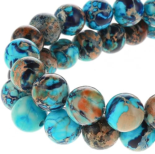 45-47 Pezzi Perline di Diaspro Blu Viola Perline di Pietre Preziose Naturali di Sedimenti Marini Reali 8mm Tonde Colorate per Collane Bigiotteria Braccialetti Fai Da Te Creazione di Gioielli