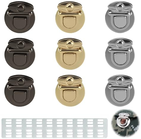 KINHARD Taschenverschluss für Häkeltaschen, 9 Stück Taschen Verschluss, Taschenverschlüsse Metall, Drehverschluss für Taschen, Geldbörsen und Ledertaschen