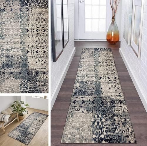 3D Vintage Läufer Teppich Lang Flur rutschfest Waschbar 40X220CM Küche Korridor TeppichLäufer für Flur Abstract Schlafzimmer Wohnzimmer Polyester Teppichmatte Dauerhaft, Anpassbar Küchenteppich