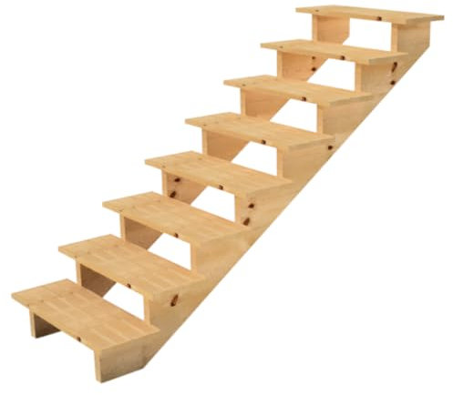 Scala esterna BERLIN, 7 gradini, Altezza 122cm, Larghezza 80cm, senza alzate, Scala in kit in Legno Autoclave- Vinuovo