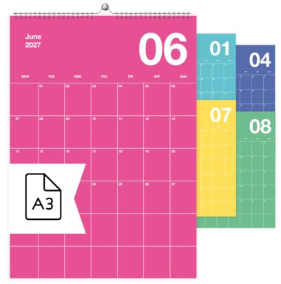 heaven+paper Design Wandkalender 2027 A3 I Familienkalender Minimal Design | Design Jahreskalender I perfekt als Familienplaner, Bürokalender, Küchenkalender, Geschenk, 250g/qm Papier, Made in Germany