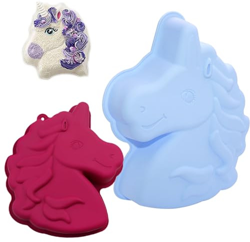 Silikonformen Einhorn Backform, Unicorn Kuchenform, Einhorn Silikon Form, Pferd Silikonform Für Kuchen, 3D Kuchenbackform, Für Gelee Dessert Soap Geburtstag (Blau/Rosenrot) Zufällig versandt