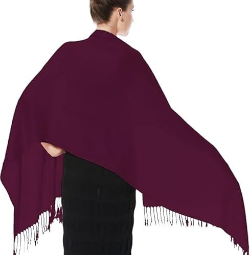 Goyoma Pashmina-Schal für Damen, einfarbig, groß, weich, seidig, Weinrot, Large