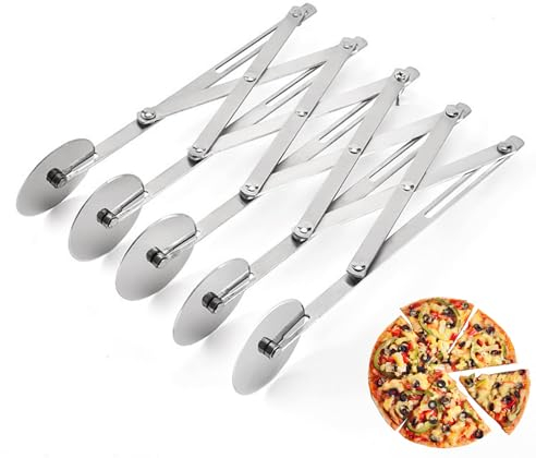 Tagliapasta a 5 ruote, affettatrice per pizza in acciaio inox, tagliapasta estensibile, coltello da pasticceria multi-rotondo, mattarello tagliabiscotti, ravioli, divisore ruota